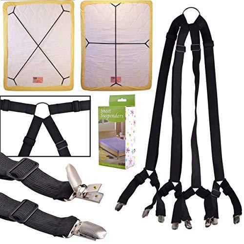 Black Elastic Straps Adjustable Suspender for All Types of Beds Mattresses Sheets or Pillow and Upholstery Covers Bedspread Holders SiriWell 4 Bed Sheet Fasteners 